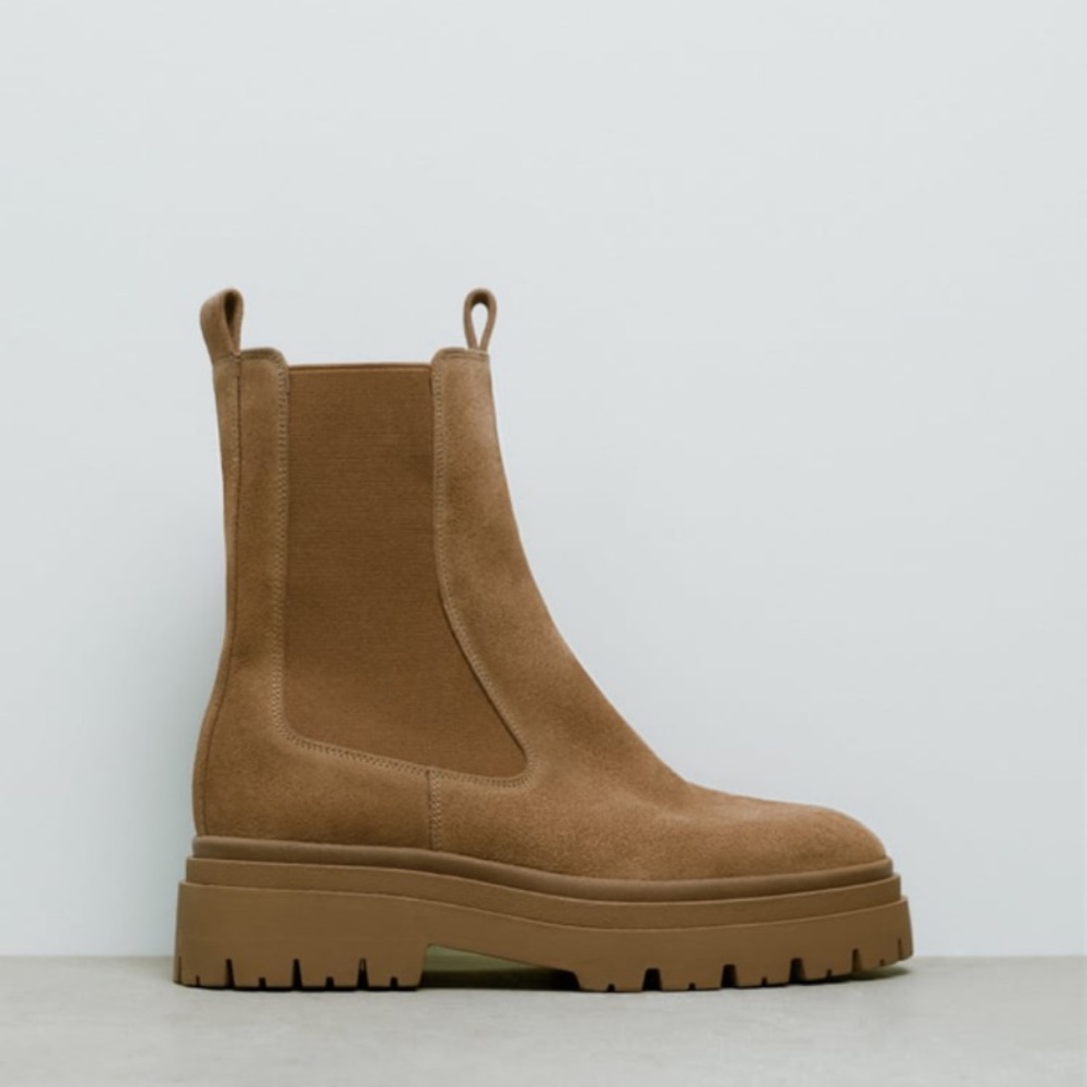 Zara leather lug ankle boots